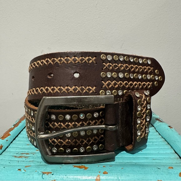 Bed Stu Accessories - Bed Stu Tuscan Brown Stud Bling Leather Belt Size Small